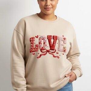 Love Valentine's day Sweatshirt S M L XL Stitched Faux Embroidery & Teddy bear
